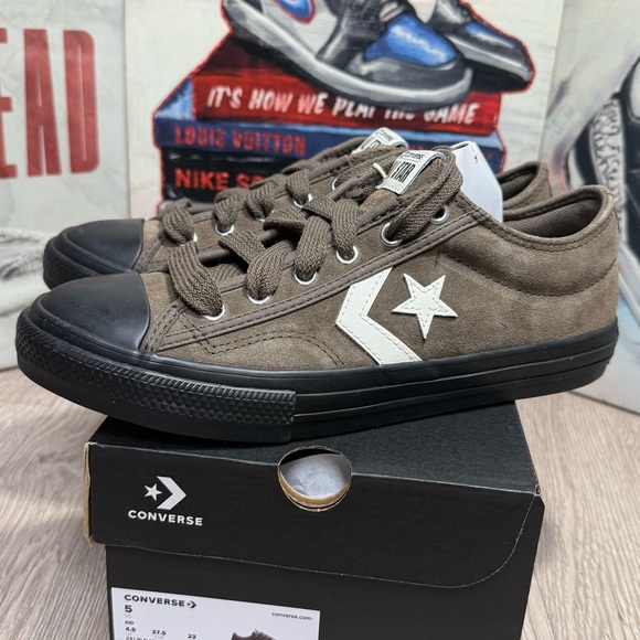 New Converse Star Player 76 Suede Low GS 'ENGINE SMOKE' Brown Black Size 5M/6.5W - Picture 11 of 12